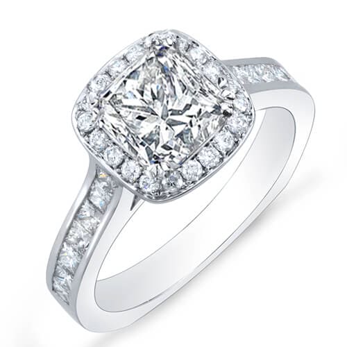 Halo princess cut engagement ring with accents