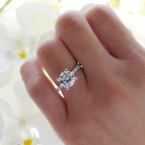 Round Cut Spiral Engagement Ring with Hidden Halo - Claire - Sylvie Jewelry