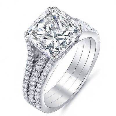 3.26 Ct.  Princess Cut Diamond Engagement Ring w/ Round Pave F,VS2 GIA