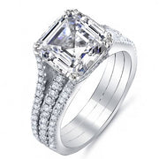 3.29 Ct. Asscher Cut Diamond Engagement Ring w/ Round Pave G,VS1 GIA