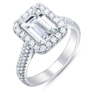 2.10 Ct. Emerald Cut w/ Round Cut Halo Diamond Engagement Ring G,VVS2 GIA