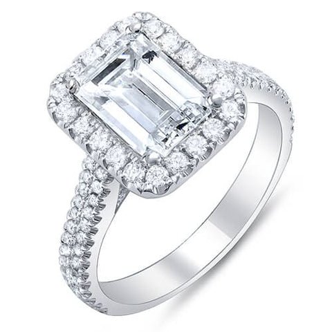 2.10 Ct. Emerald Cut w/ Round Cut Halo Diamond Engagement Ring I,VS2 GIA