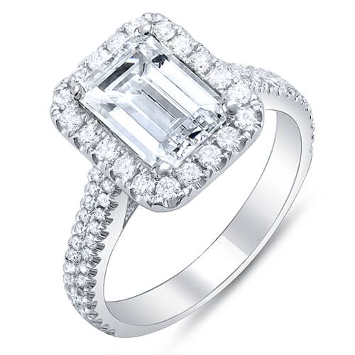 3.10 Ct. Emerald Cut w/ Round Cut Halo Diamond Engagement Ring E,VVS2 GIA
