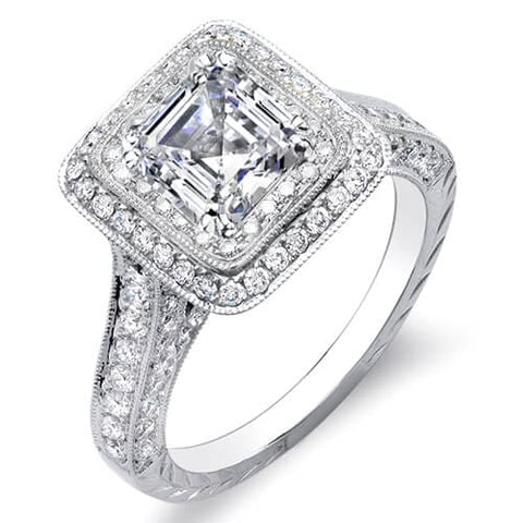 2.31 Ct. Asscher Cut w/ Round Cut Dual Halo Diamond Engagement Ring F,VVS2 GIA