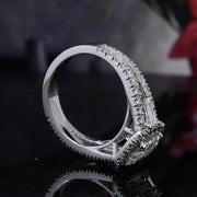 Halo Emerald Cut Diamond Ring w Baguettes Side Profile