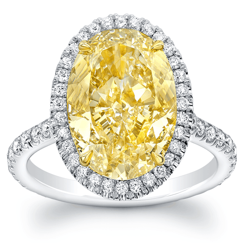 3.90 Ct. Halo Canary Fancy yellow Oval Cut Diamond Ring SI1 GIA Certified