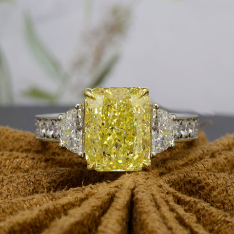6.70 Ct Canary Fancy Yellow Elongated Radiant Cut Engagement Ring VS1 GIA Certified