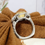 yellow Cushion & Half Moon Halo Engagement Ring Side Profile