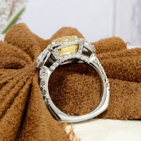 yellow Cushion & Half Moon Halo Engagement Ring Side Profile