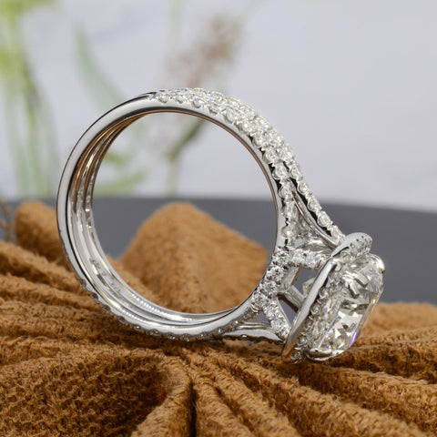 3.10 Ct. Halo Cushion Split Shank Diamond Ring H Color VVS2 GIA Certified