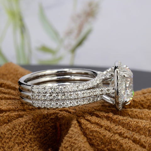 3.10 Ct. Halo Cushion Split Shank Diamond Ring H Color VVS2 GIA Certified