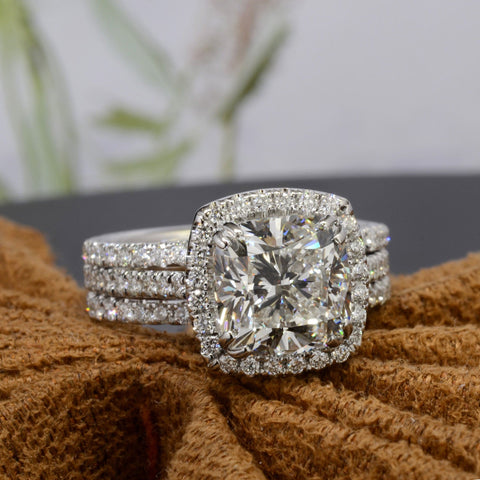 2.55 Ct. Cushion Cut Pave Halo Engagement Ring H Color VS2 GIA Certified