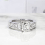 4.10 Ct. Emerald Cut 3Stone Engagement Ring with Accents H Color VVS1 GIA Certified