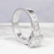  Emerald Cut 3Stone Diamond Ring with Accents Side Profile