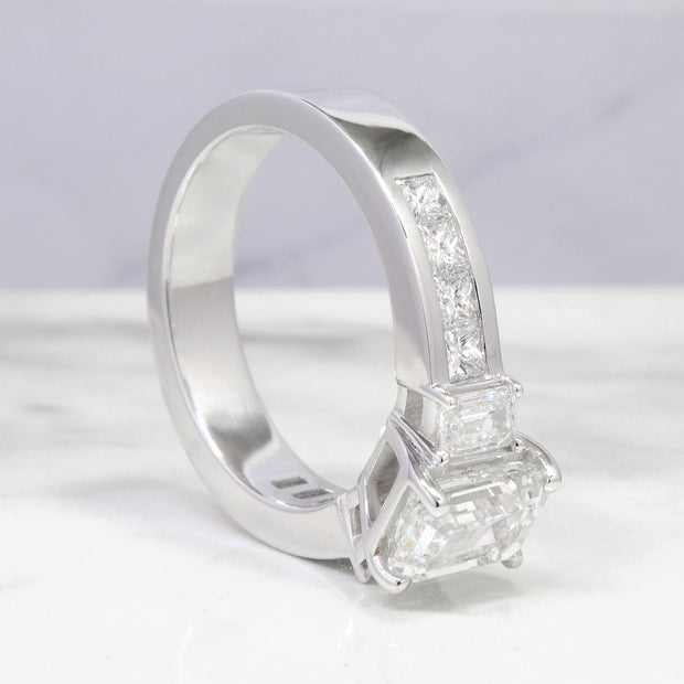  Emerald Cut 3Stone Diamond Ring with Accents Side Profile