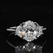 3 Stone Oval Engagement Ring with Half Moons Front View