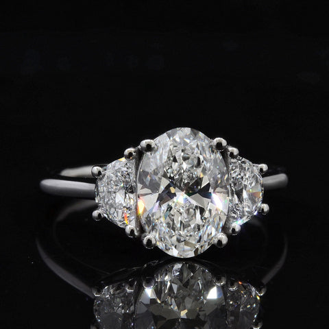 2.60 Ct. Oval & Half Moon 3 Stone Diamond Ring H Color VS1 GIA Certified