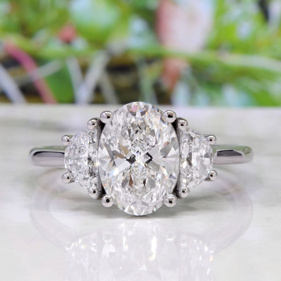 2.60 Ctw Oval & Half Moon 3 Stone Diamond Ring H Color VS1 GIA Certified