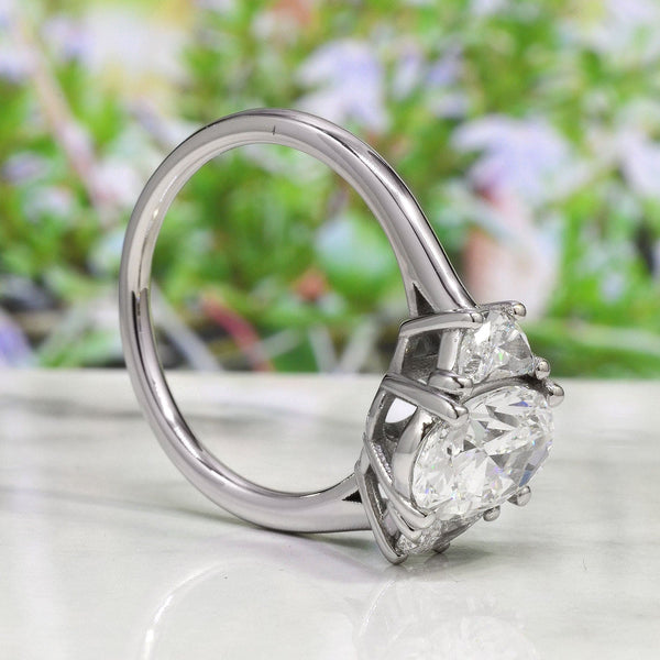 3.10 Ctw Oval with Half Moons Sides Diamond Ring F Color VS1 GIA Certified