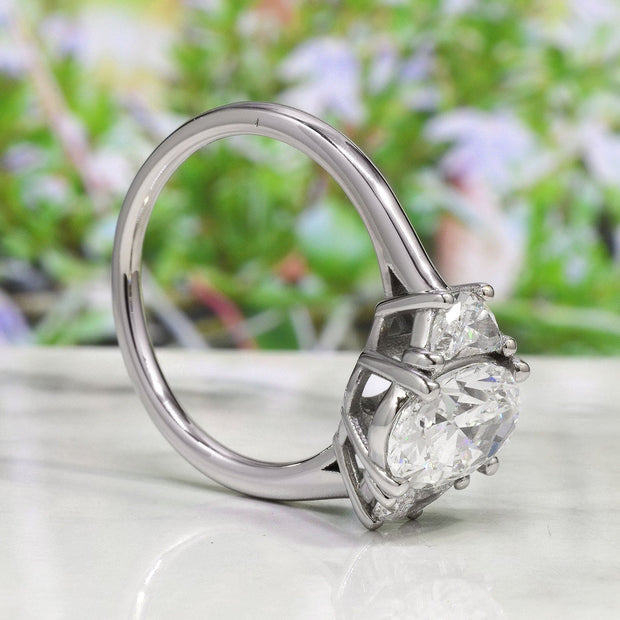 2.00 Ctw. Oval Cut 3 Stone Ring & Half Moons G Color VS2 GIA Certified