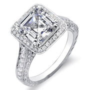 2.18 Ct. Asscher Cut w/ Round Cut One Row Halo Diamond Engagement Ring H,VS2 GIA