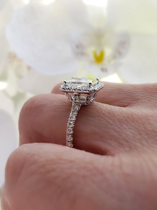 3.10 Ct Elongated Radiant Halo Engagement Ring H Color VS1 GIA Certified