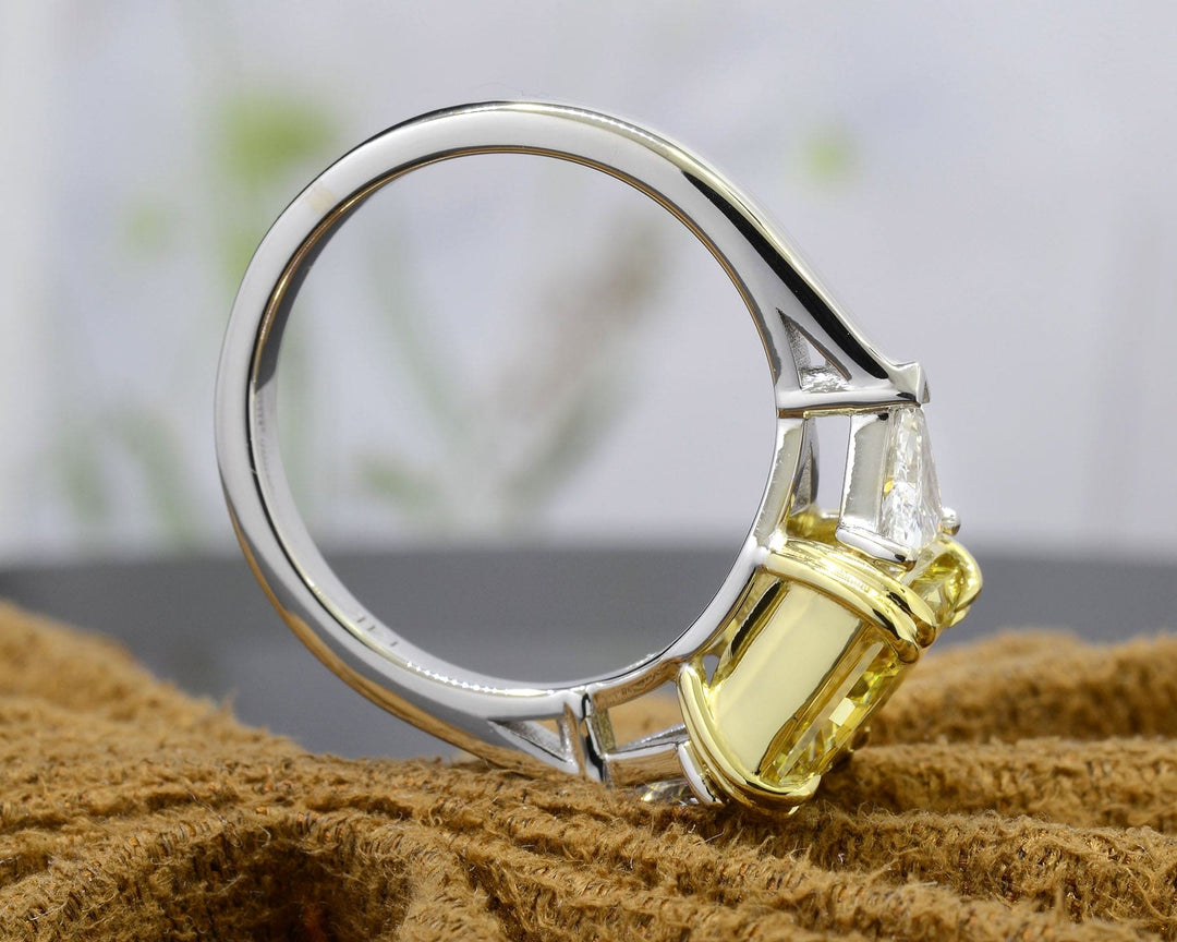 Yellow 3Stone Radiant Cut Diamond Ring Side View