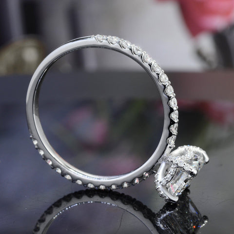2.10 Ct. Hidden Halo Princess Cut Engagement Ring Set H Color VS1 GIA Certified