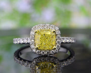 2.90 Ct. Halo Canary Fancy Intense Yellow Cushion Diamond Ring VS1 GIA Certified