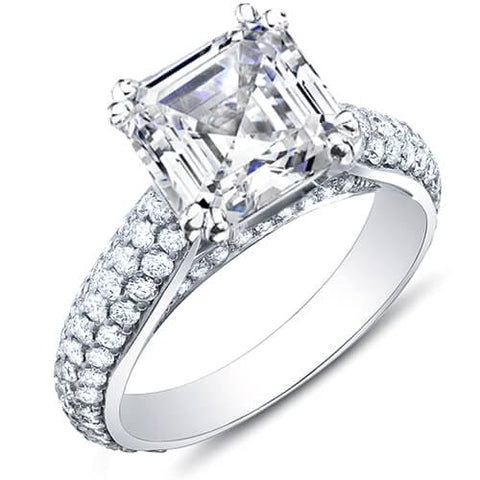 2.37 Ct. Asscher Cut w/ Round Cut Micro Pave Diamond Engagement Ring H,VS2 GIA