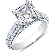 2.37 Ct. Asscher Cut w/ Round Cut Micro Pave Diamond Engagement Ring F,VS2 GIA