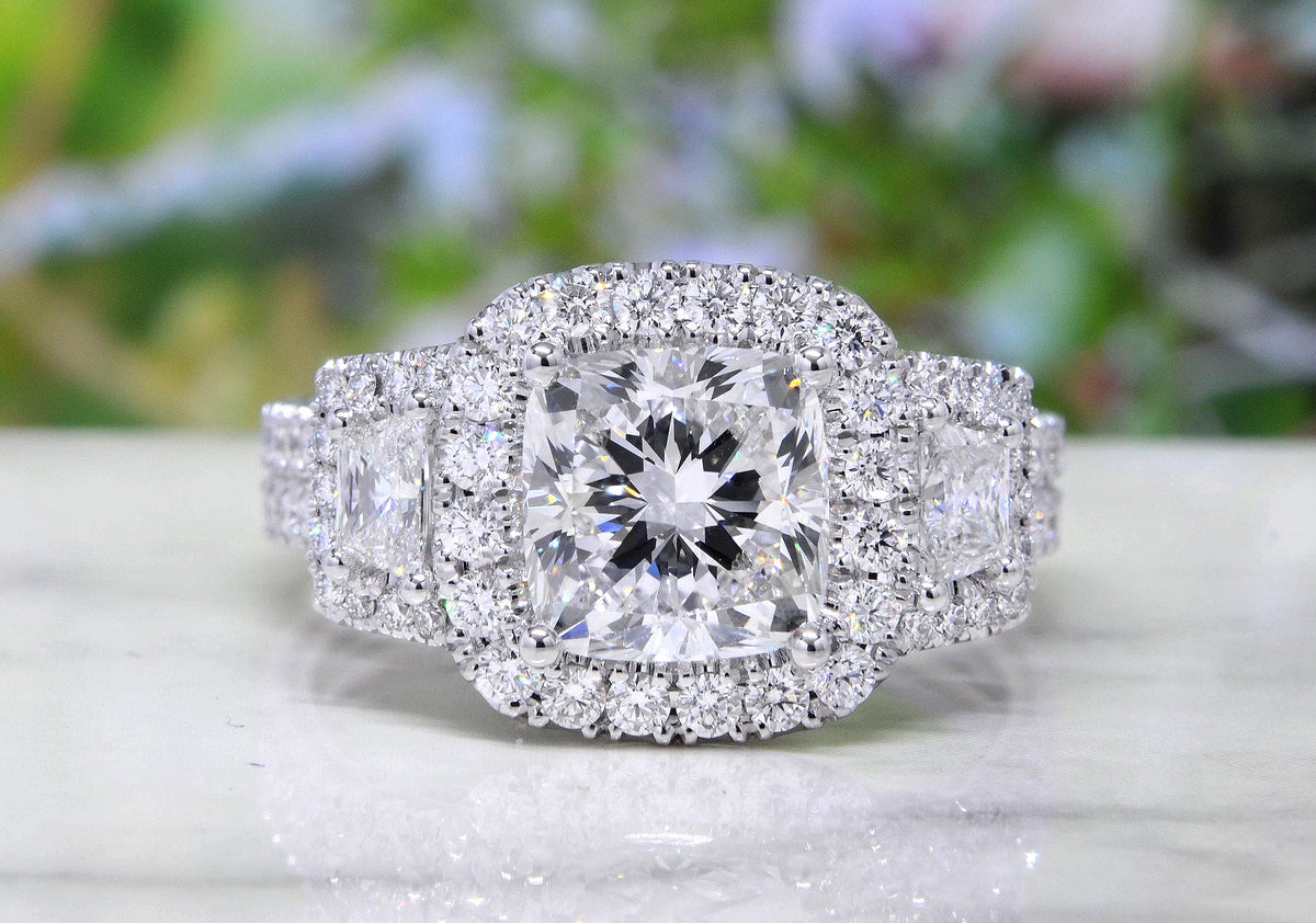 Cushion halo engagement rings