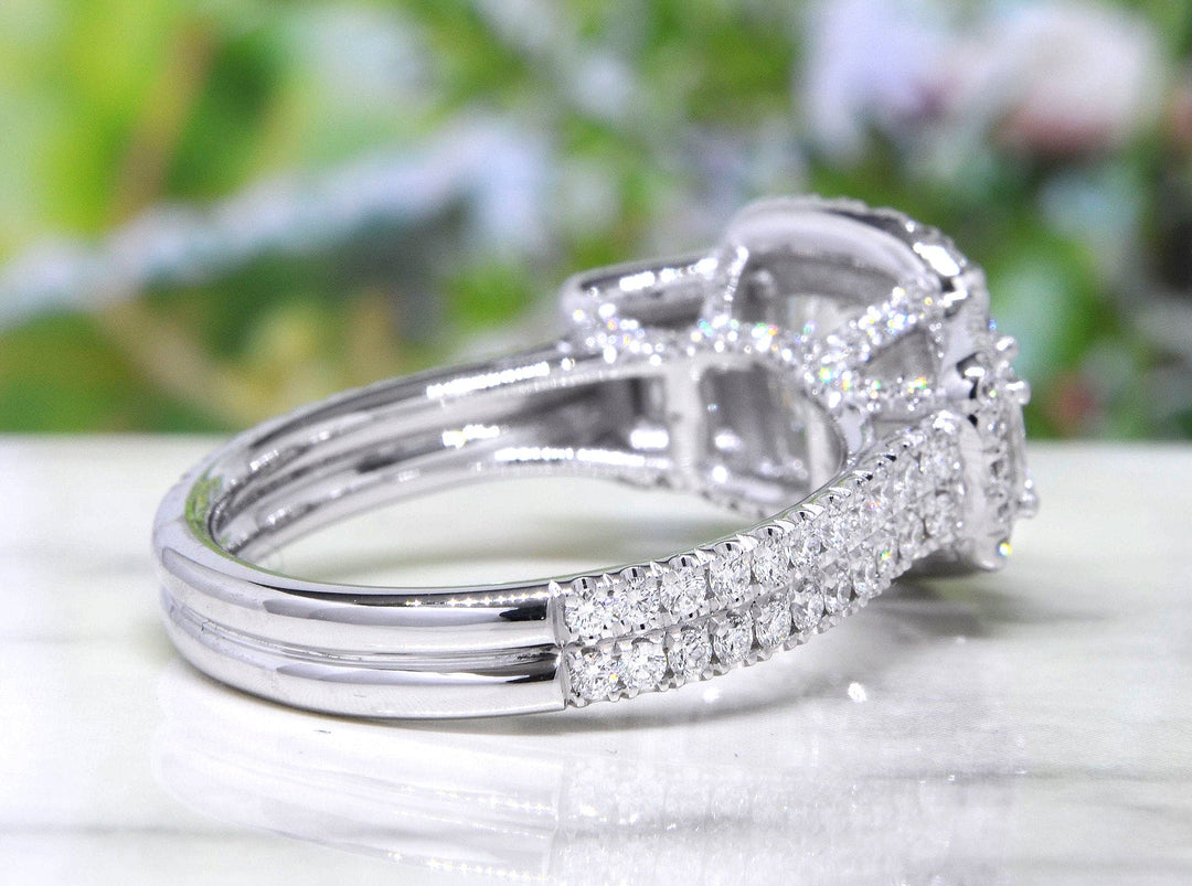 Halo Cushion Cut & Trapezoids Engagement Ring