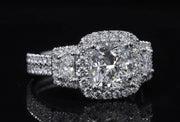 3.90 Ct. Halo Cushion & Trapezoids Engagement Ring G Color VVS1 GIA Certified