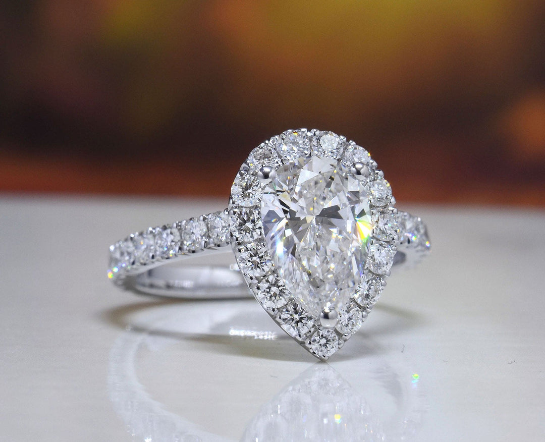 2.70 Ct. Halo Teardrop Pear Cut Engagement Ring Set G Color VS2 GIA Certified
