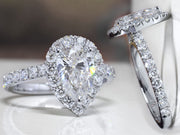 2.70 Ct. Halo Teardrop Pear Cut Engagement Ring Set G Color VS2 GIA Certified
