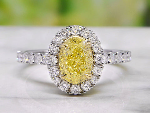 2.10 Ct. Halo Canary Fancy yellow Oval Cut Diamond Ring VS1 Clarity GIA Certified
