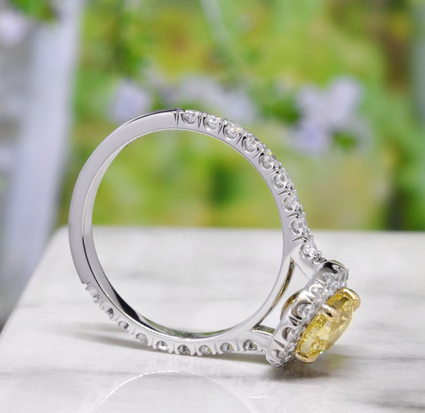 2.10 Ct. Halo Canary Fancy yellow Oval Cut Diamond Ring VS1 Clarity GIA Certified