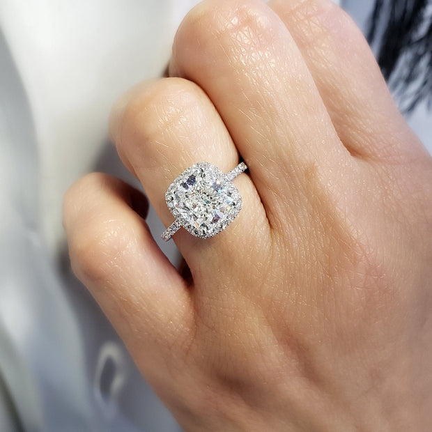 4.00 Ct. Cushion Halo & Hidden Halo Engagement Ring H Color VS1 GIA Certified