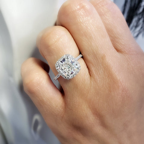 4.00 Ct. Halo Cushion Cut Engagement Ring J Color VS1 GIA Certified