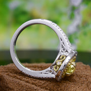 Pear Shape Canary Fancy Yellow Halo Engagement Ring Profile View