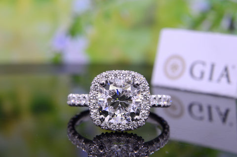 4.00 Ct. Cushion Halo & Hidden Halo Engagement Ring H Color VS1 GIA Certified