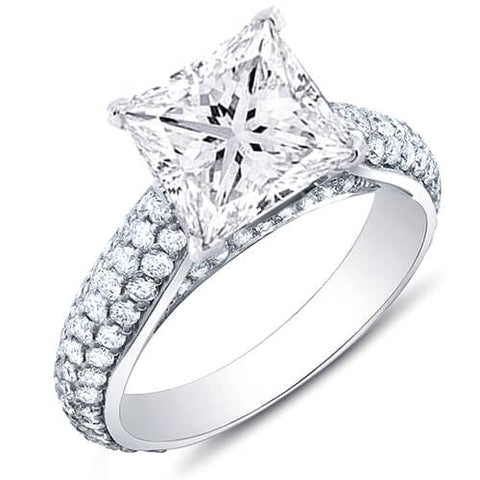 Princess Cut 3 Row Pave Engagement Ring