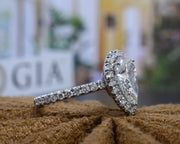 2.20 Ct. Pear Shaped Halo Engagement Ring Set F Color VS1 GIA Certified