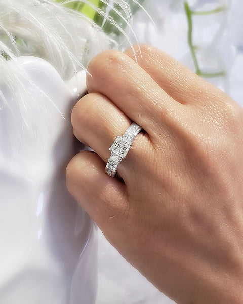 2.00 Ct. Asscher Cut Engagement Ring with Accents H Color VS1 GIA Certified