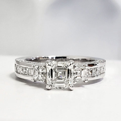 2.00 Ct. Asscher Cut Engagement Ring with Accents H Color VS1 GIA Certified