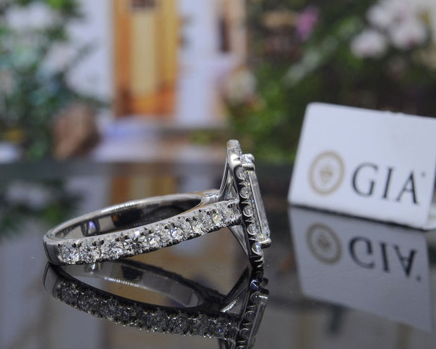  Emerald Cut Halo Engagement Ring Side View