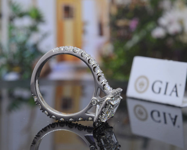 Emerald Cut Halo Engagement Ring Side Profile