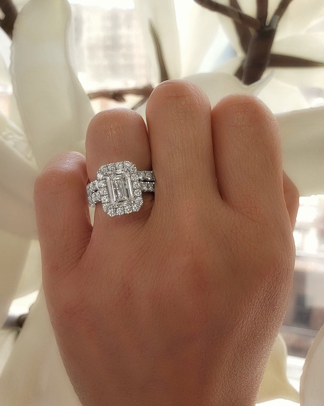 2.30 Ct. Emerald Halo Engagement Ring Set H Color VS1 GIA Certified