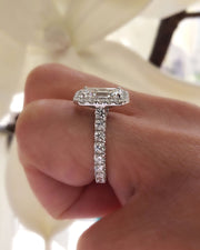  Emerald Cut Halo Engagement Ring on hand profile